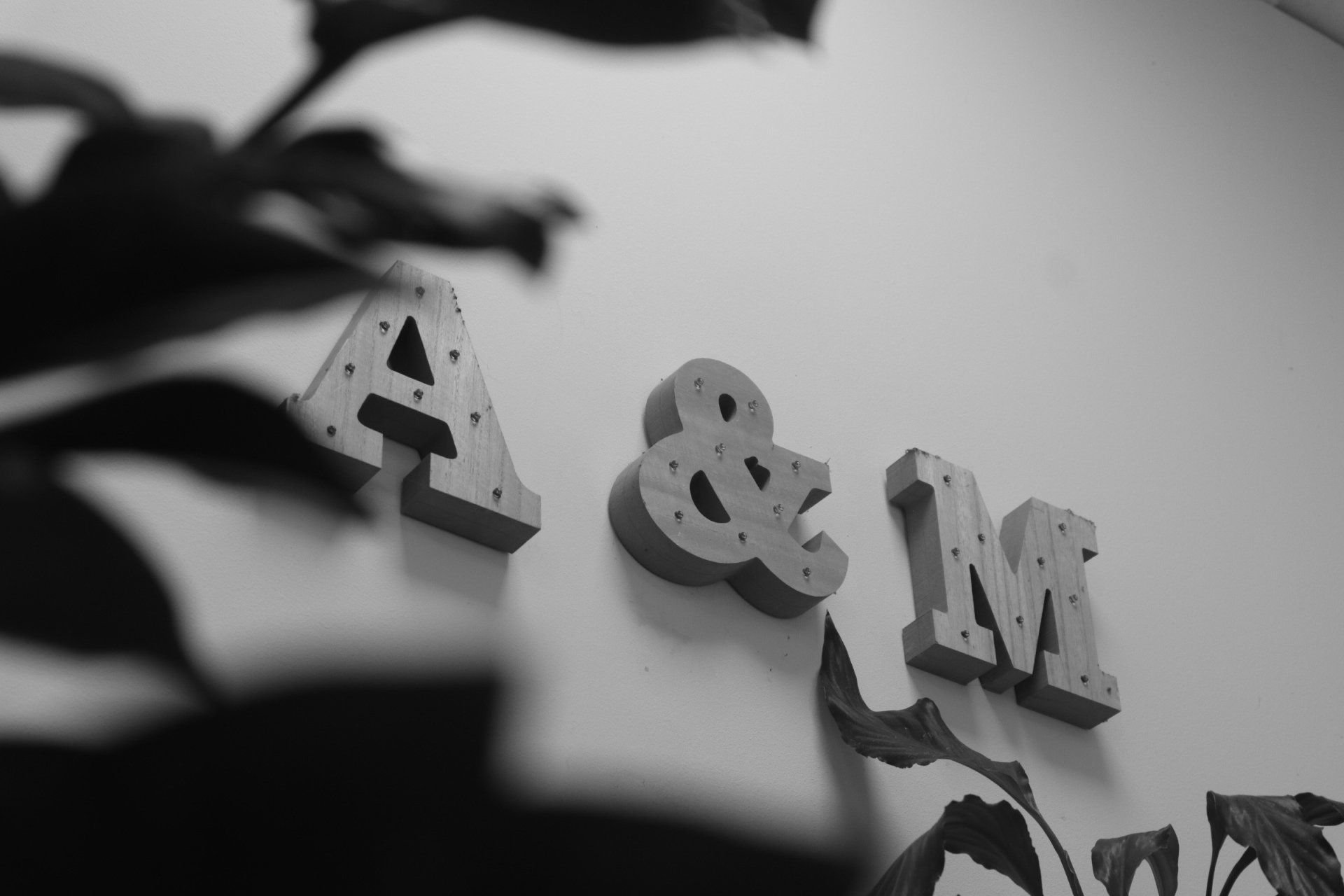 Le lettere A&M in legno sulla parete del reparto produttivo